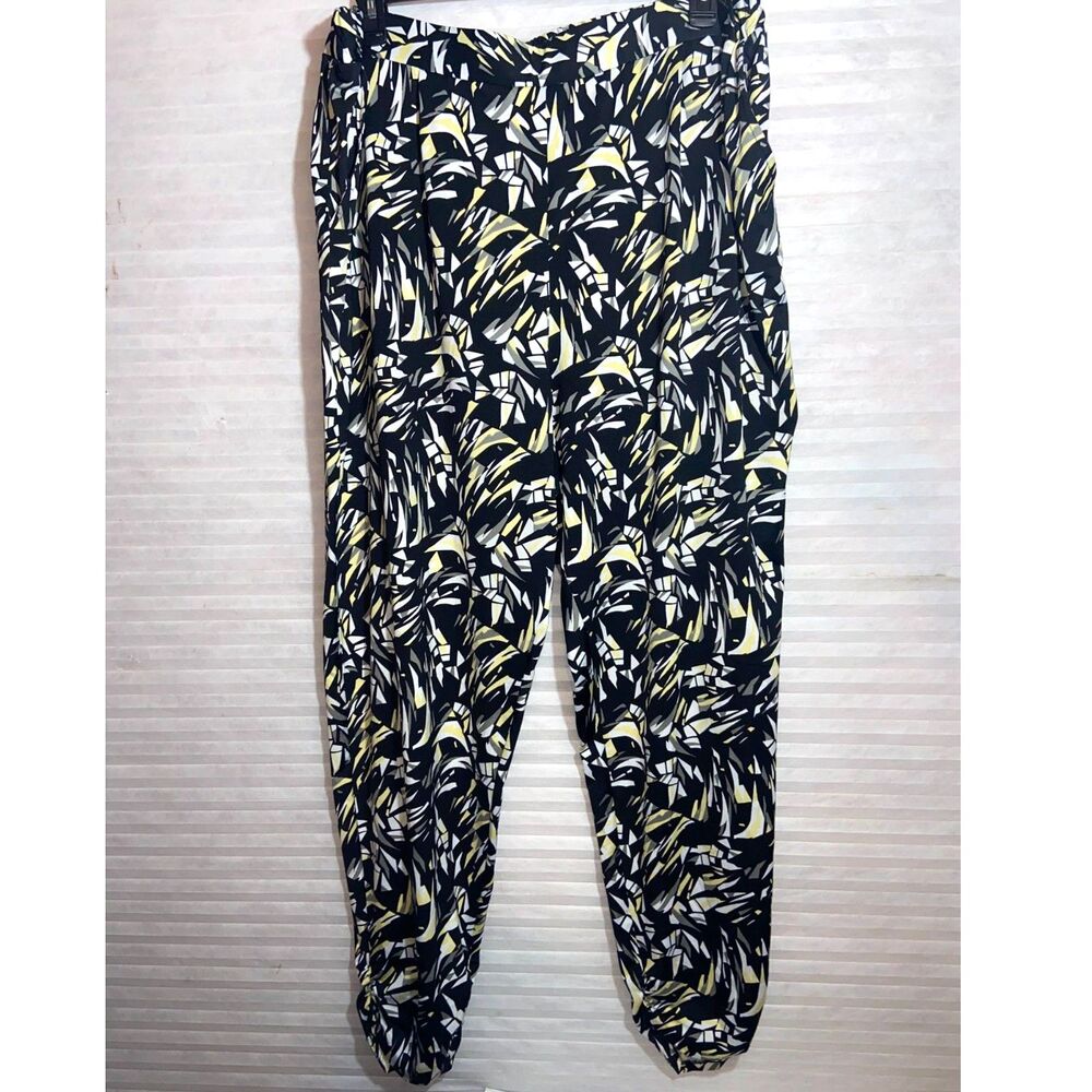 Anthony Originals Elastic Waist Ruched Ankle Geometric Pattern Black Yellow 3X